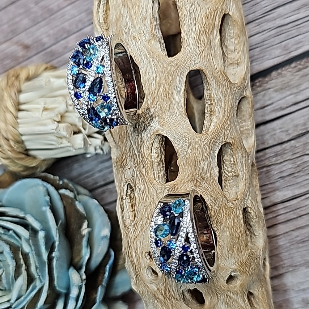 NIB PLATINUM PLATED CREATED SAPPHIRE AQUAMARINE ZIRCON FASHION RING - Picture 12 of 16
